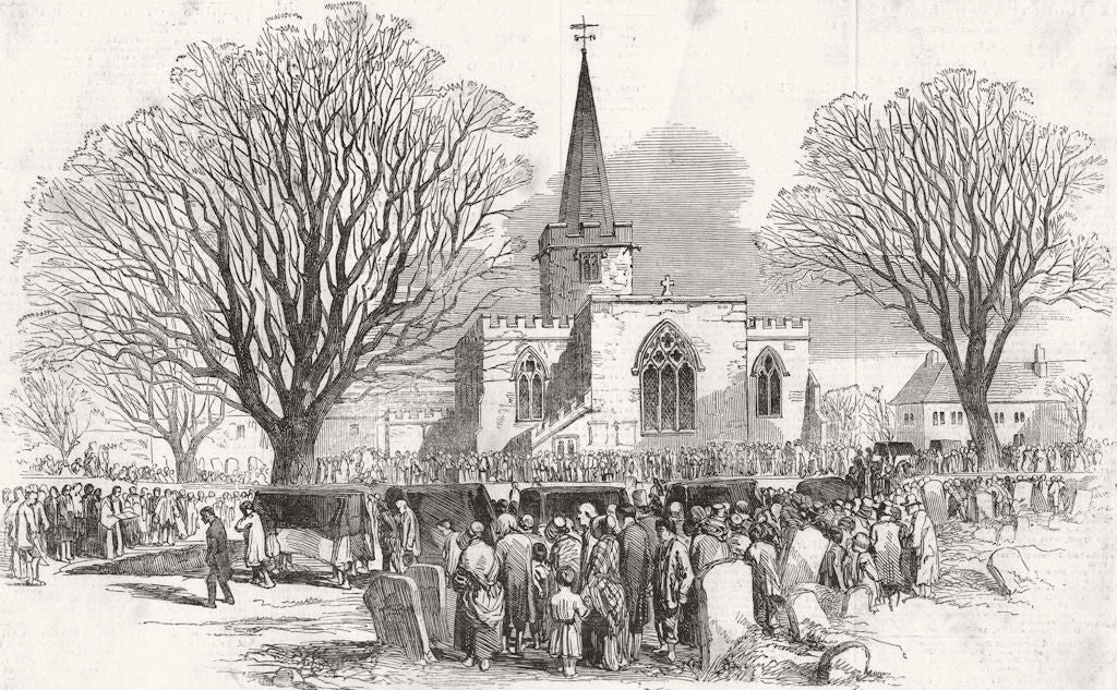 YORKS. Pitmen funeral, Worsbrough Churchyard 1849 old antique print picture